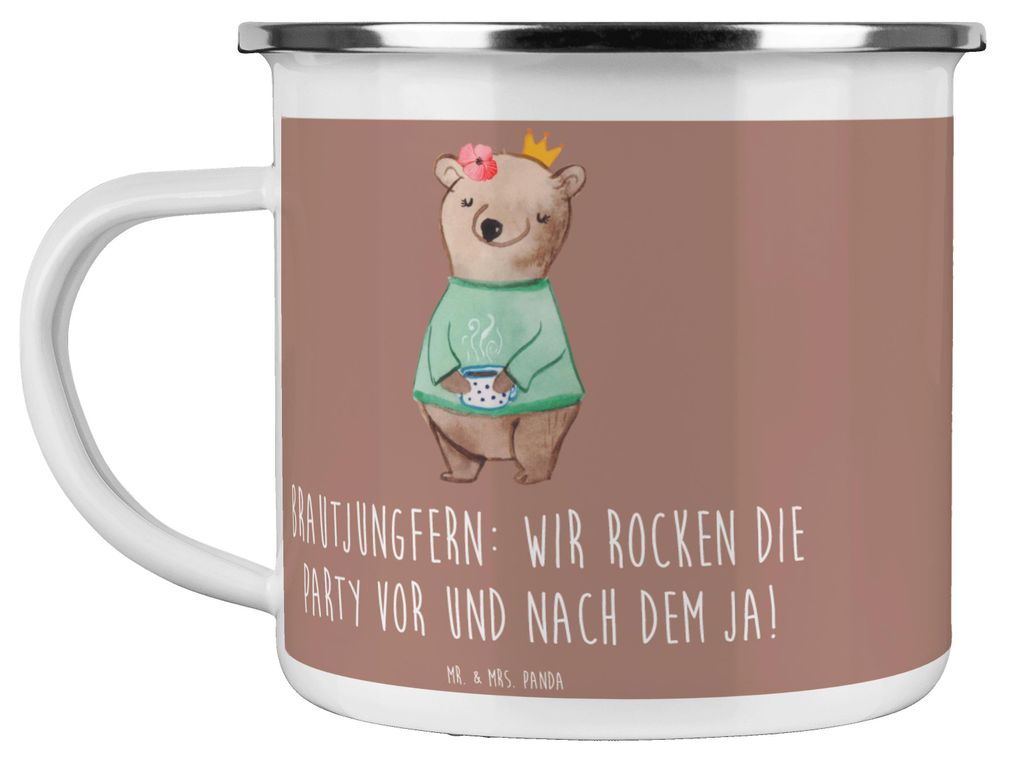 Mr. & Mrs. Panda Emaille Tasse Brautjungfern Party - Braun Pastell - Geschenk, Braut, Unterstützung, handgefertigt, Haferl, personalisiert, unverg...