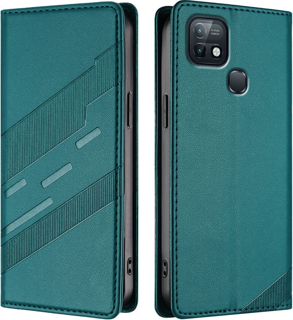 Hülle für Infinix Hot 10i, Kunstleder Brieftaschen Handyhülle mit Kartenfach und Standfunktion Grün