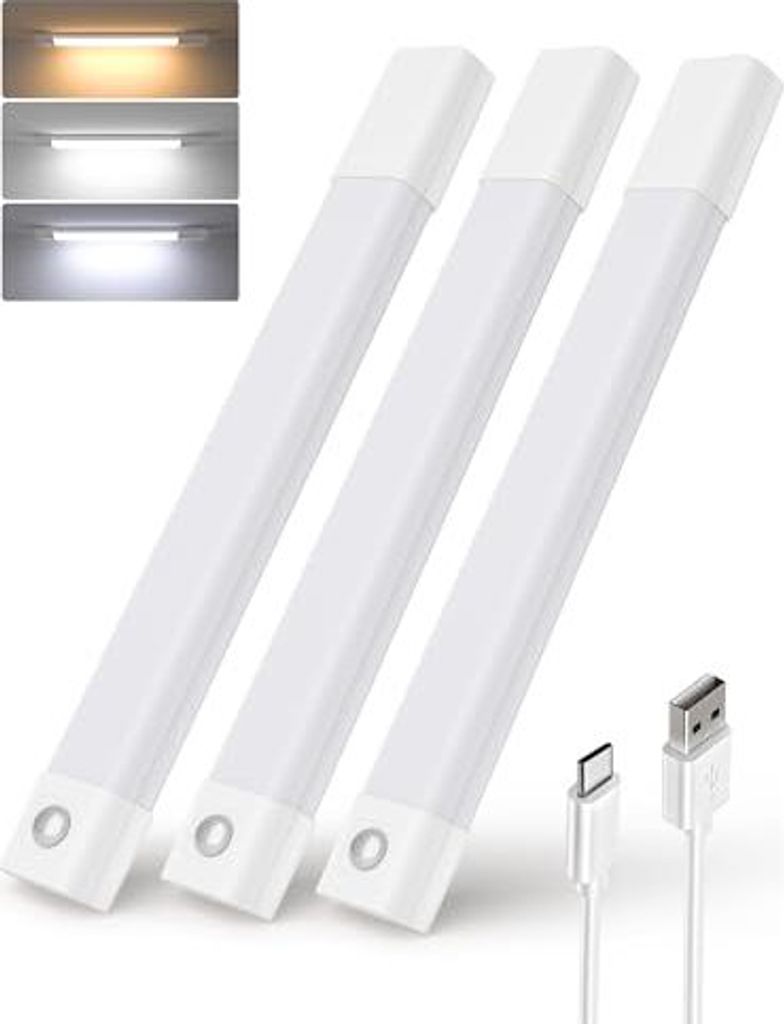 EZVALO Schrankbeleuchtung 30CM, 50 LED Schrankleuchte Led mit Bewegungsmelder, Unterbauleuchte Küche 3 Farbtemperaturen Dimmbar Wiederaufladbar für