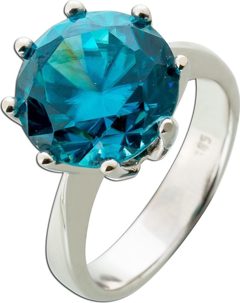 Zirkon Ring Weißgold 585 14K Solitär blauer Edelstein 11ct. 18
