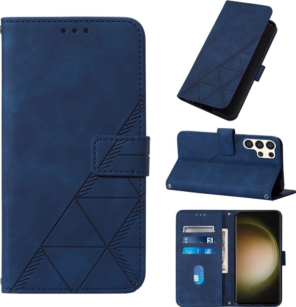 Galaxy S25 Ultra Hülle, Schlank Prägung Leder Kartenfächer Schutzhülle mit Ständer für Samsung Galaxy S25 Ultra Blau