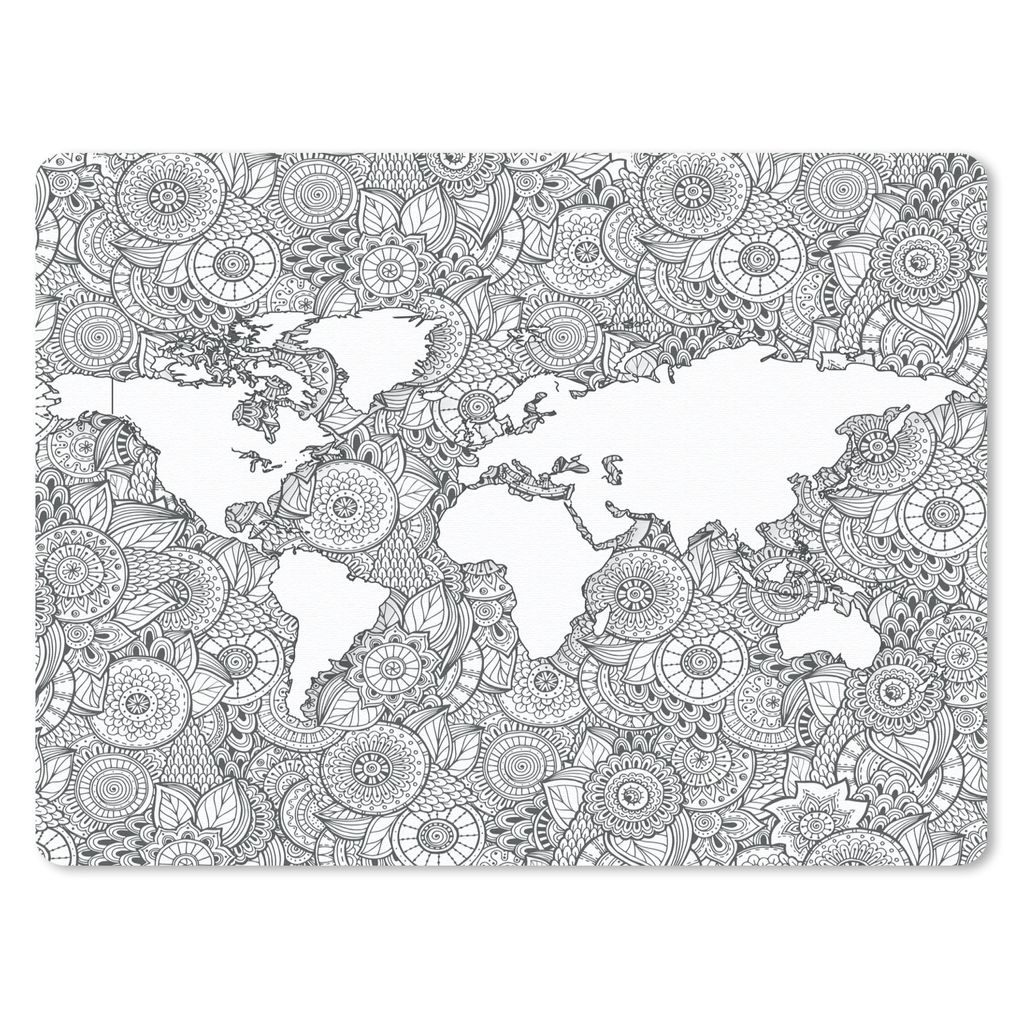 MuchoWow Mauspad Mousepad Weltkarte - Muster - Schwarz und weiß 40x30 cm - Mousepads - Maus Mat - Pad - Mausunterlage - Anti Rutsch