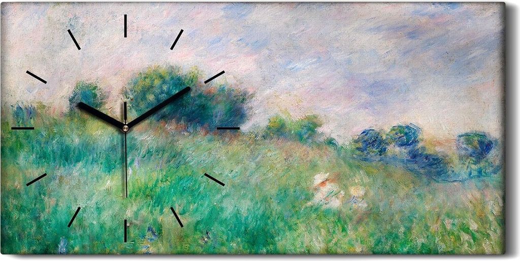 Wandbild Leinwand Bilder Wanduhr 60x30 Gemälde Wiese Wald Bäume Himmel Wolken - schwarze Hände