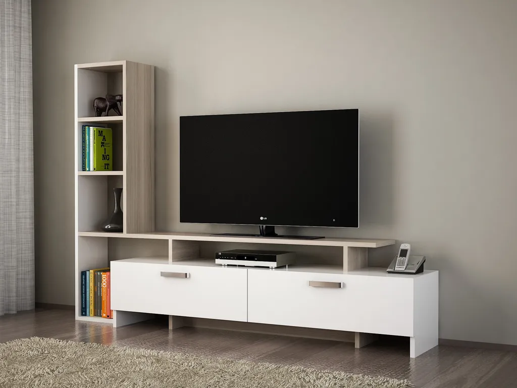 Meuble TV Mural Blanc Şimal : Solution Rangement et Design Grand Format