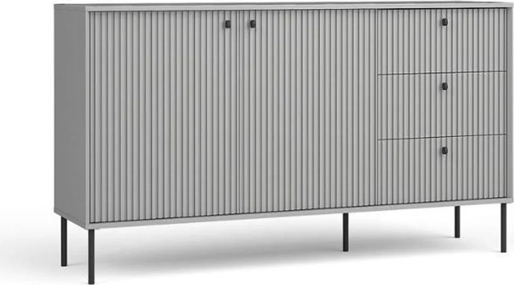 Gagnez de la place avec la commode MALAMBO grise : rangement compact chic