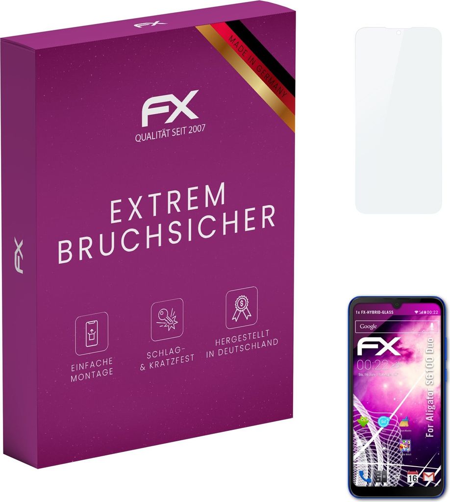 atFoliX FX-Hybrid-Glass Displayfolie kompatibel mit Aligator S6100 Duo Glasfolie