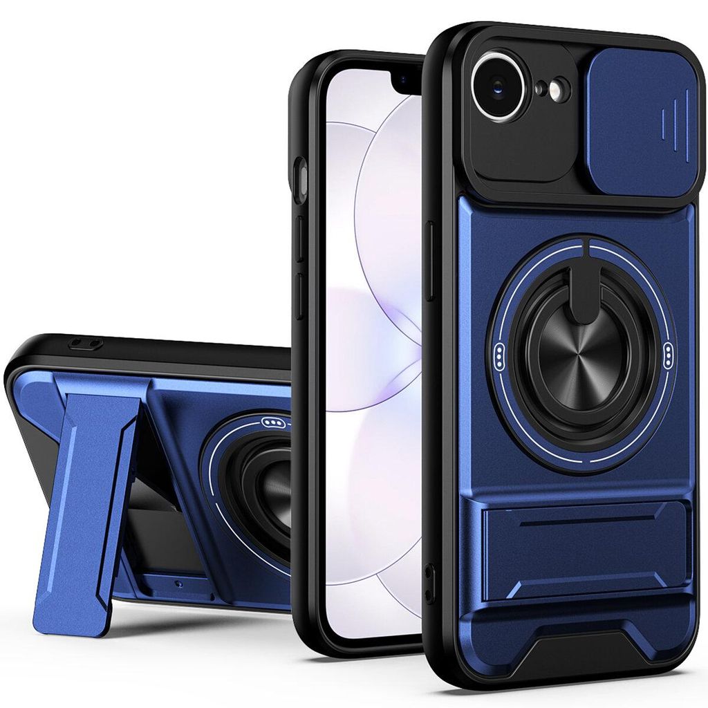 Magnetisch Hülle für iPhone 17e / iPhone 16e Militär Stoßfest Hülle mit Dia Kameraschutz und Ringhalter Ständer Blau