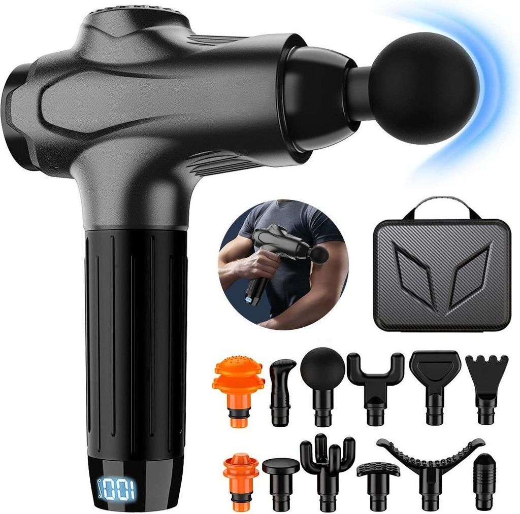 Elektrische Massagepistole,Faszienpistole für Muskelentspannung, 12 Aufsätze, USB, Multi-Speed