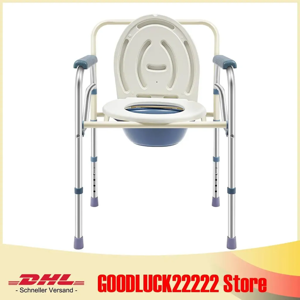 Chaise de toilette portable en acier inoxydable réglable avec seau