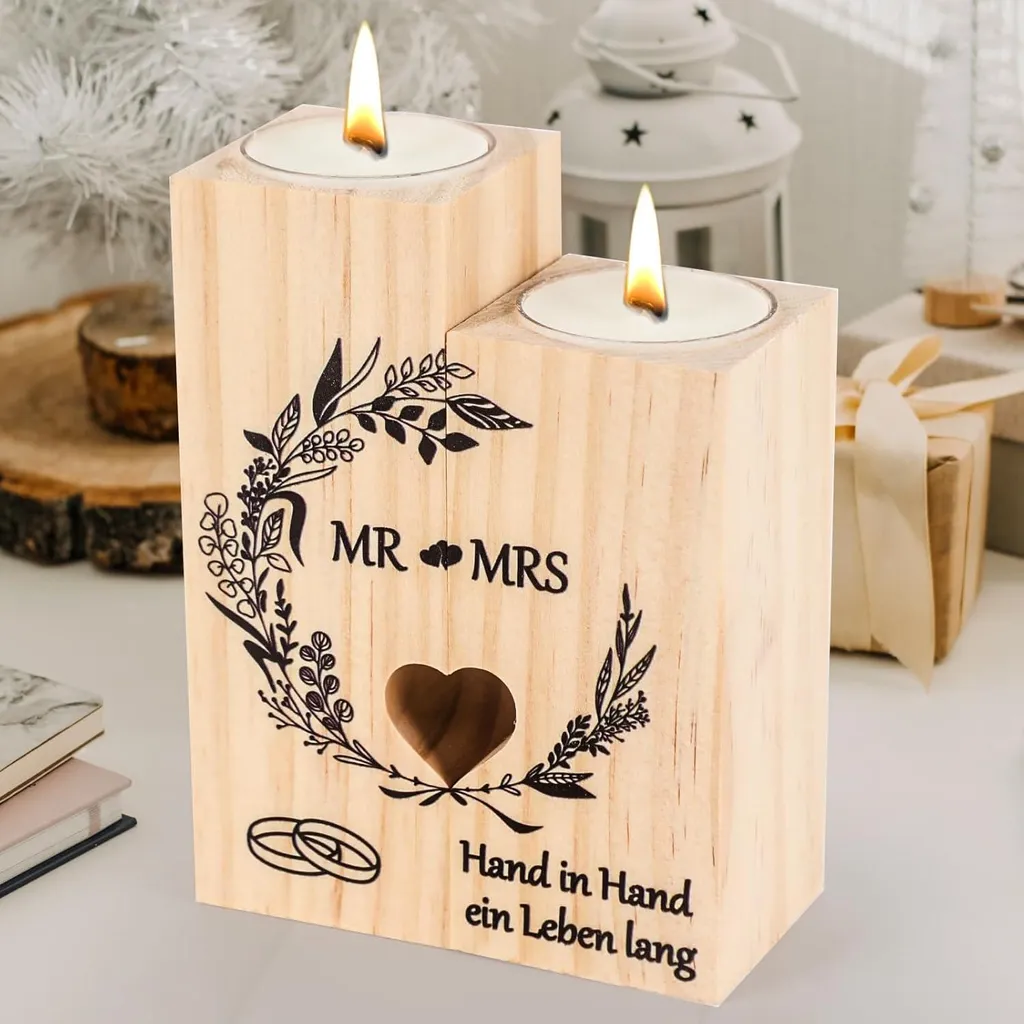 Cadeau mariage chandelier bois personnalisé - Solution déco Mr et Mrs