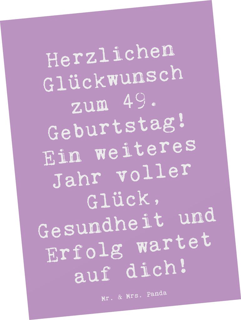 Mr. & Mrs. Panda Postkarte Spruch 49. Geburtstag - Lavendeltraum - Geschenk, Geburtstagsgeschenk, Happy Birthday, einzelkarte, Ansichtskarten, unve...