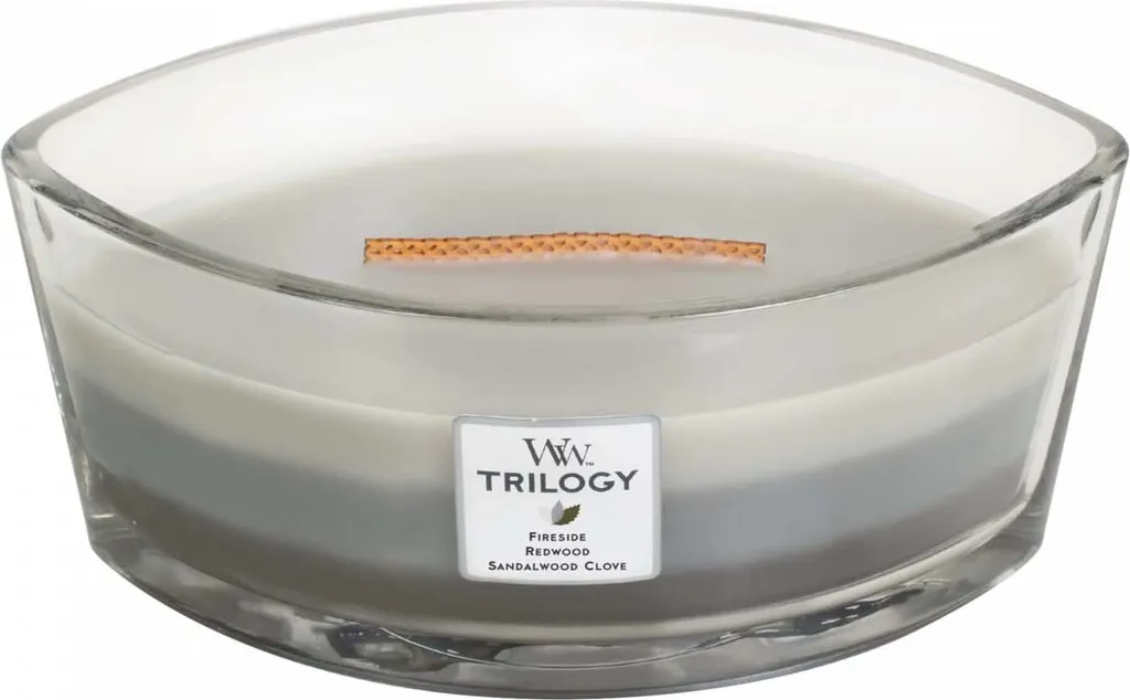 Bougie Parfumée Ellipse Warm Woods Trilogy Woodwick avec Mèche en Bois