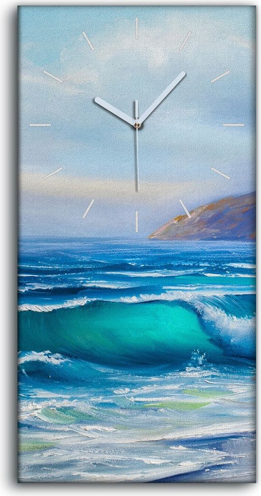 Wohnzimmer-Bild Leinwand Uhr Quarz 30x60 Malerei der Meereswellen Schaumstoff - weiße Hände