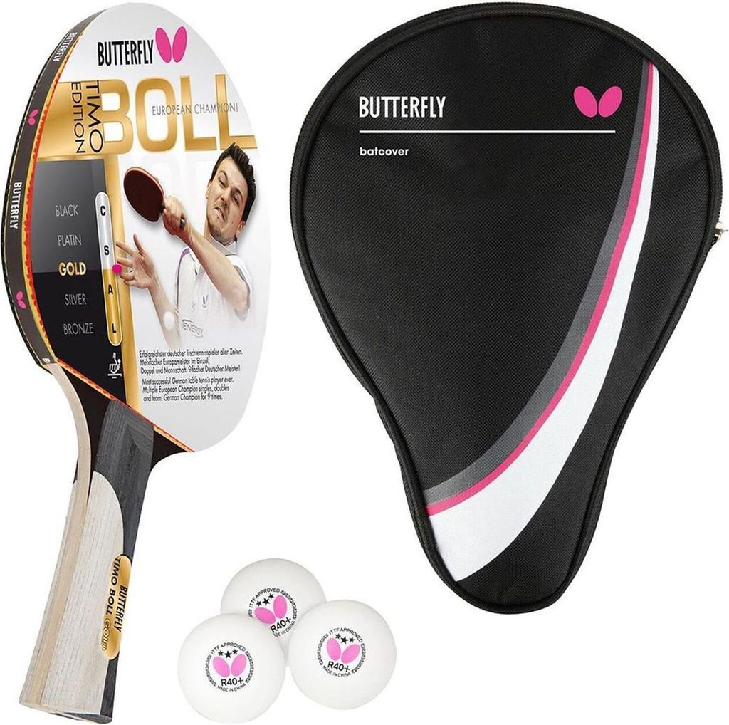 Butterfly 1x Timo Boll Gold 85020 Tischtennisschläger + Tischtennishülle Drive Case + 3x 40+ 3*** Tischtennisbälle