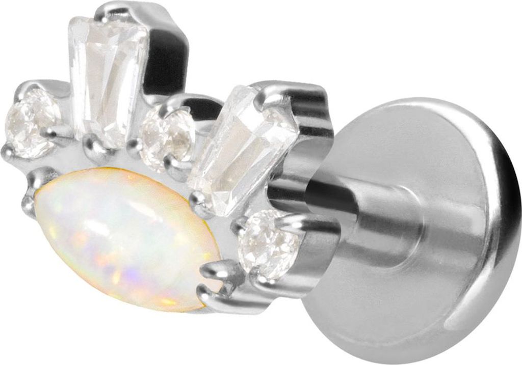 Ohrpiercing, Nasenpiercing Titan Labret mit Innengewinde SYNTHETISCHER OPAL + KRISTALLE Silber Stablänge: 10mm | Stabstärke: 1,2mm