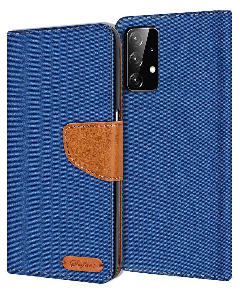 Conie Jeans Style Klapp Tasche für Samsung Galaxy A72 Kartenfach Hülle Rundumschutz in Blau