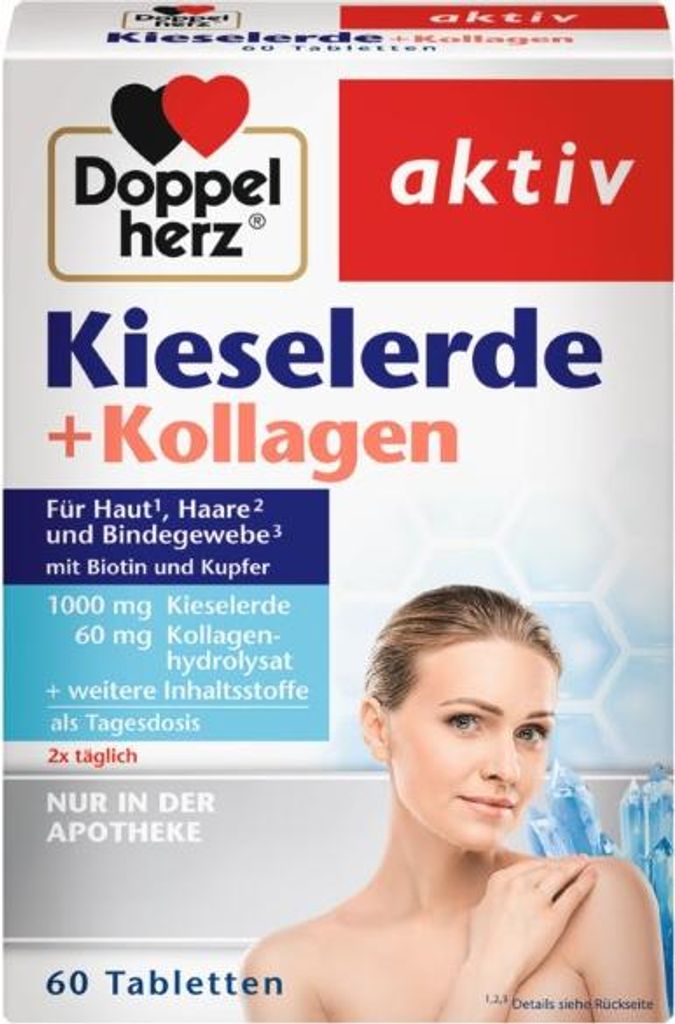 Doppelherz aktiv Kieselerde + Kollagen Tabletten für Haut, Haare und Bindegewebe, 60 St. Tabletten