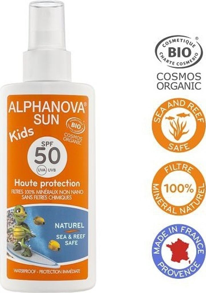Alphanova Sun Sonnenspray LSF 50 für Kinder, vegan (125 ml)