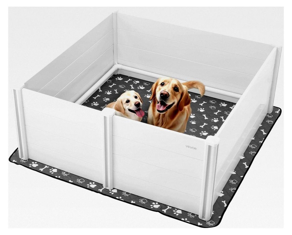 Wurfkiste für Hunde, 1520 x 1520 x 610 mm, Welpenlaufstall aus PVC mit höhenverstellbarer Tür und waschbarer Urinunterlage, für große Hunde, m...