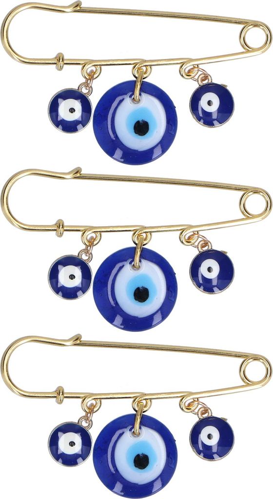 3 Stück Kleidungsnadeln, 3 blaue Augen-Anhänger, goldene Anstecknadel, exquisite multifunktionale Sicherheit für Kleidung, Tasche, Schal, Dekora...