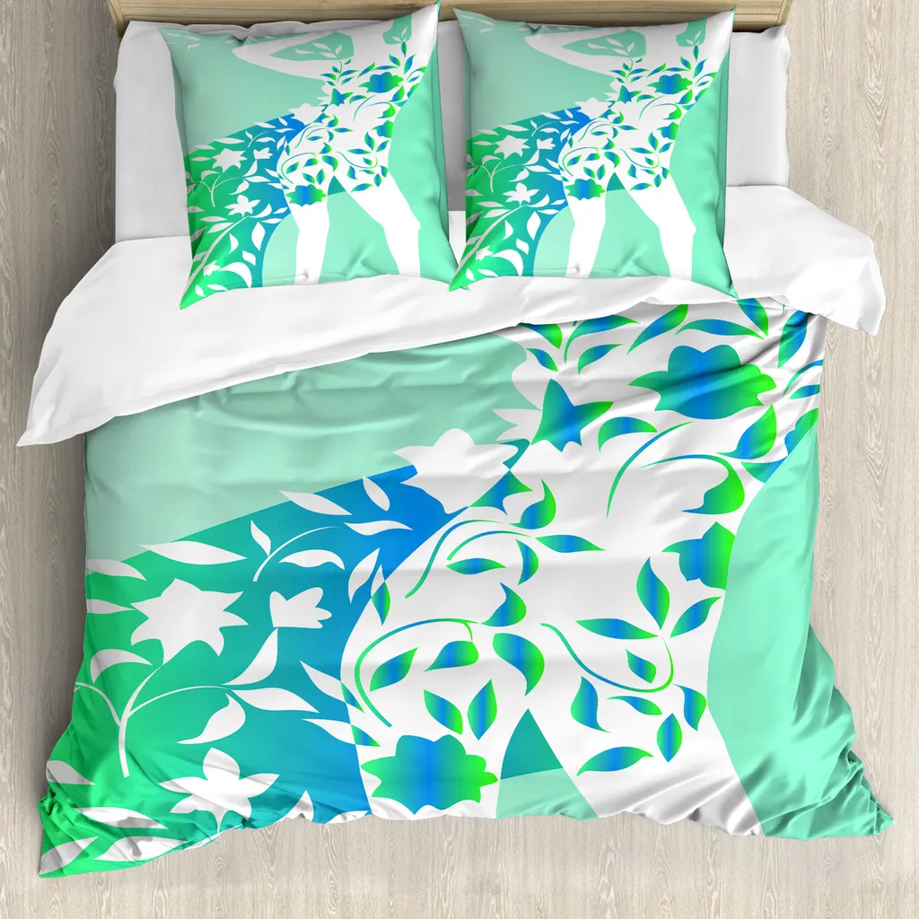 Copripiumino ABAKUHAUS Antiacaro 155x220 - Set Turchese e Fiori per Bambine