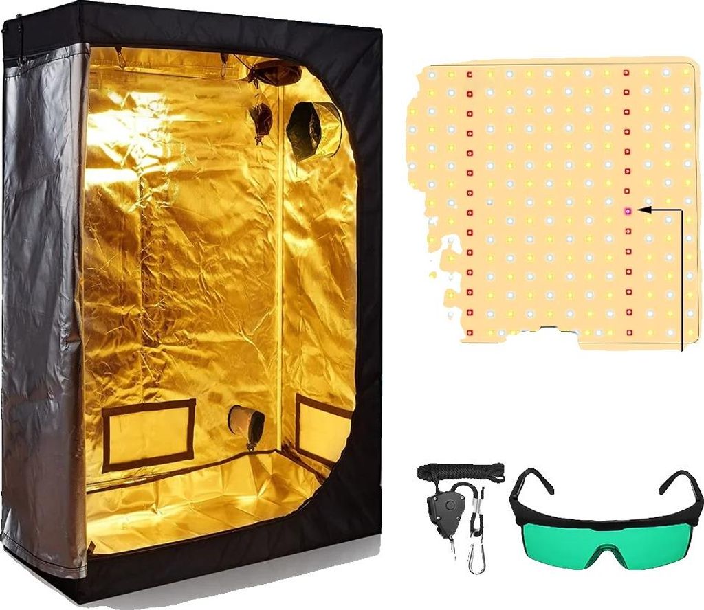 Grow Tent Kit, 2000W LED Wachstumslampe, Kohlefilter Kombination, Paket E, 150x150x200cm Set