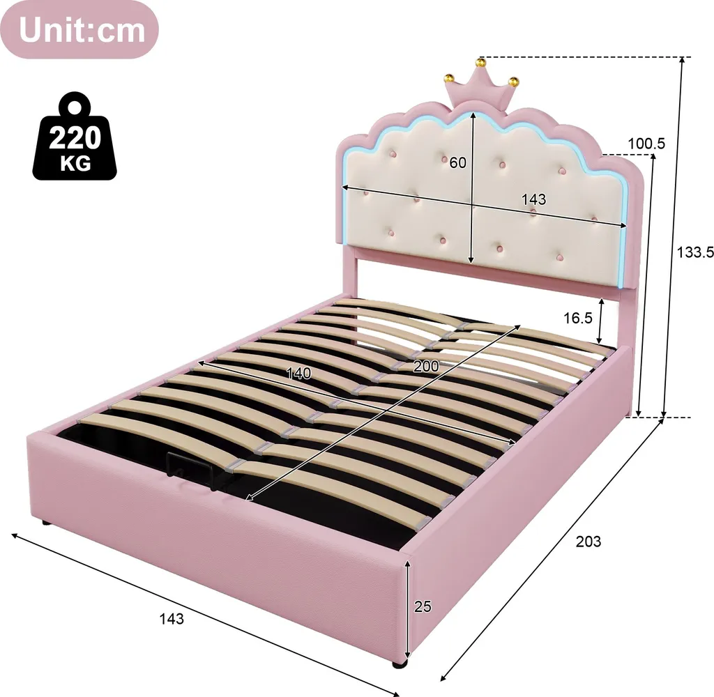 Lit 140x200 cm gain de place rose : Finissez-en avec le désordre (LED)