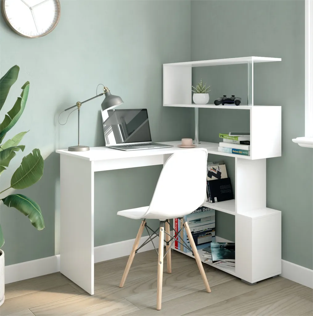 Bureau d'ordinateur pivotant blanc meuble d'angle modulable PRO