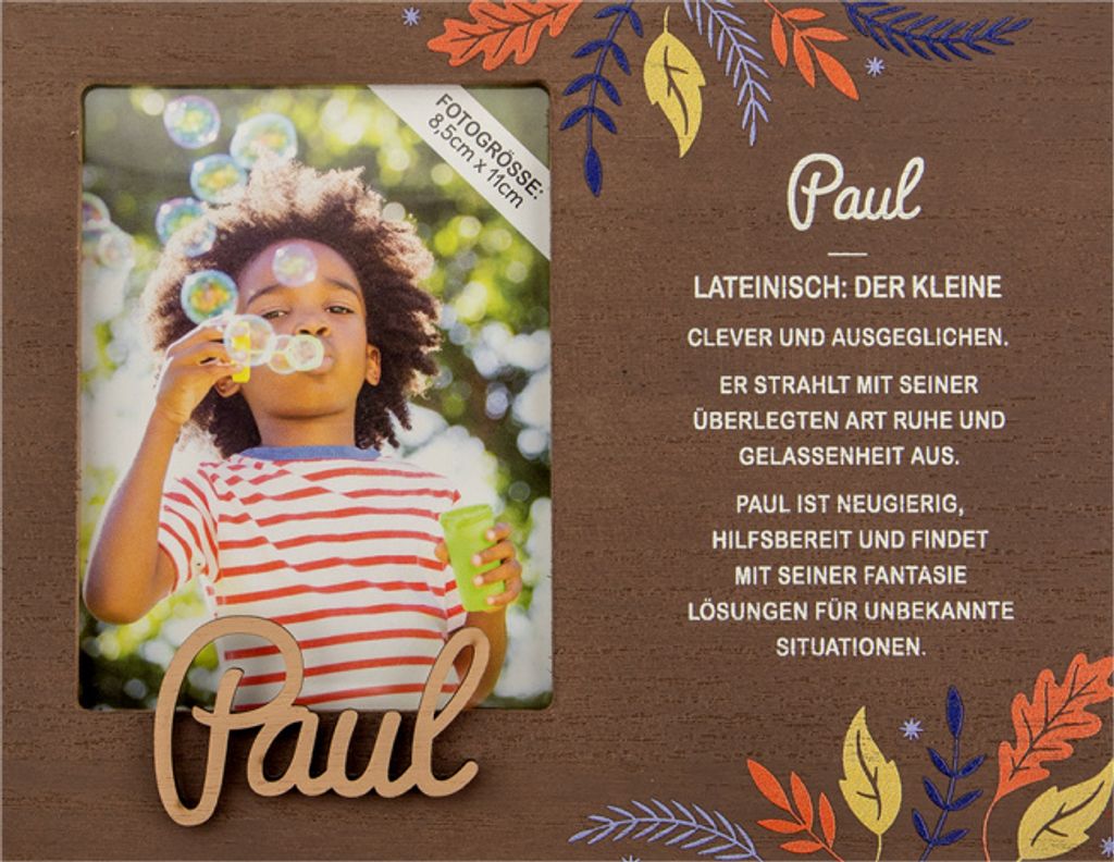 Personalisierter Bilderrahmen für Erwachsene, Kinder, Babys in Holzoptik mit Spruch -Bilderrahmen Paul