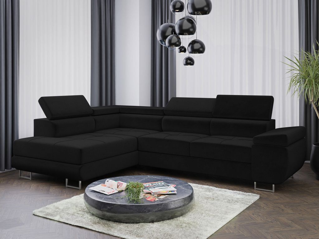 Sofa Couchgarnitur Sofagarnitur ALMA L mit Schlaffunktion und Bettkasten Wohnlandschaft Couch Polsterecke Eckcouch Polstergarnitur 15 Farben