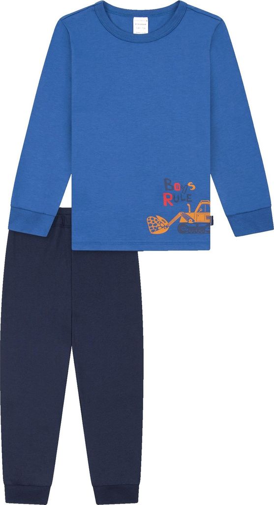 SCHIESSER Jungen Schlafanzug, lang - Kids, Bündchen, Baumwolle, Print Blau 104