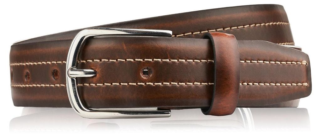 Herrengürtel 120 cm aus braunem Leder mit silberner Schnalle Paolo Peruzzi Herren-Anzuggürtel SI-50-BR-120
