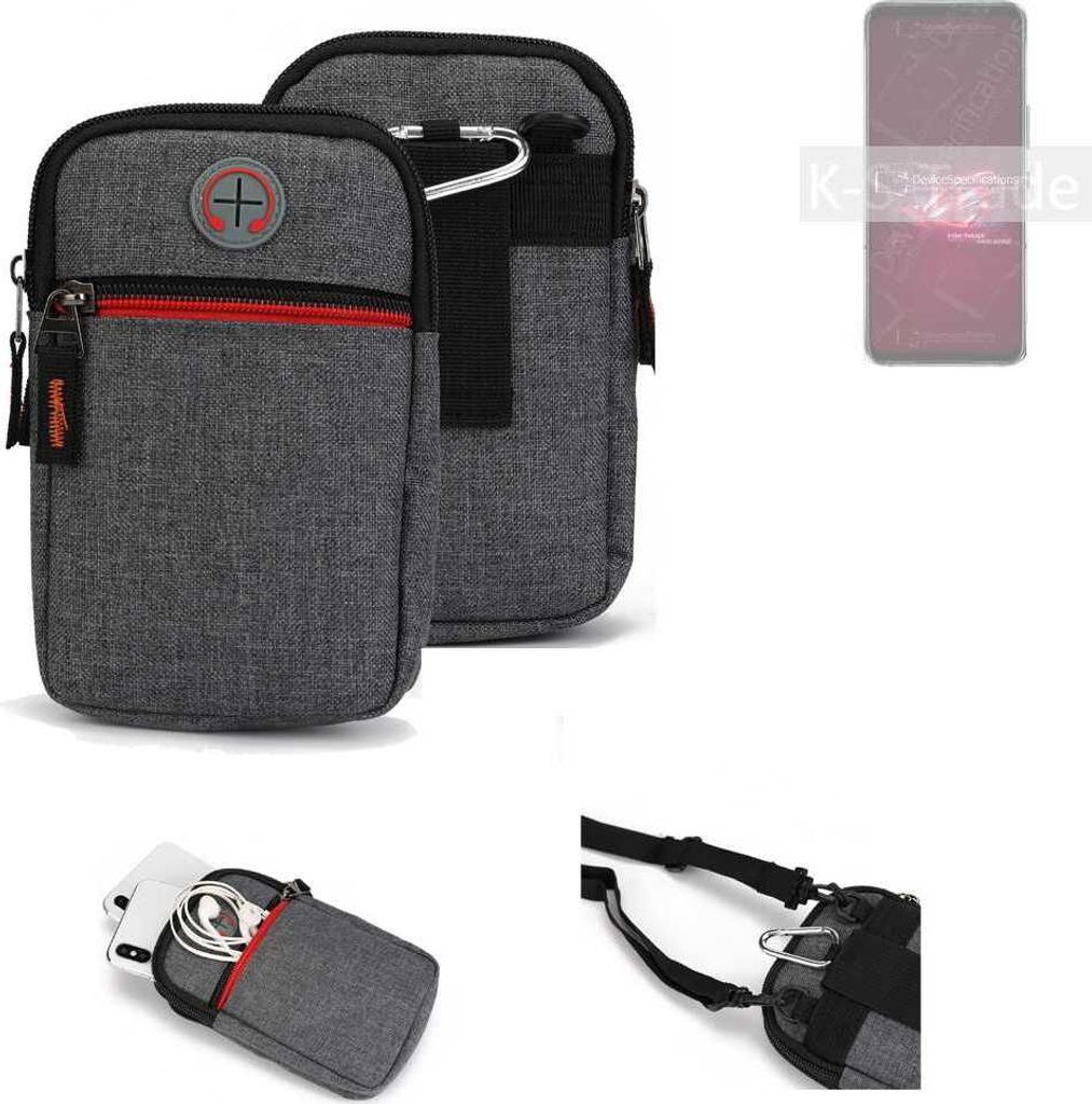 K-S-Trade Holster Gürteltasche kompatibel mit Asus ROG Phone 6 Handy Tasche Schutz Hülle grau Zusatzfächer 1x