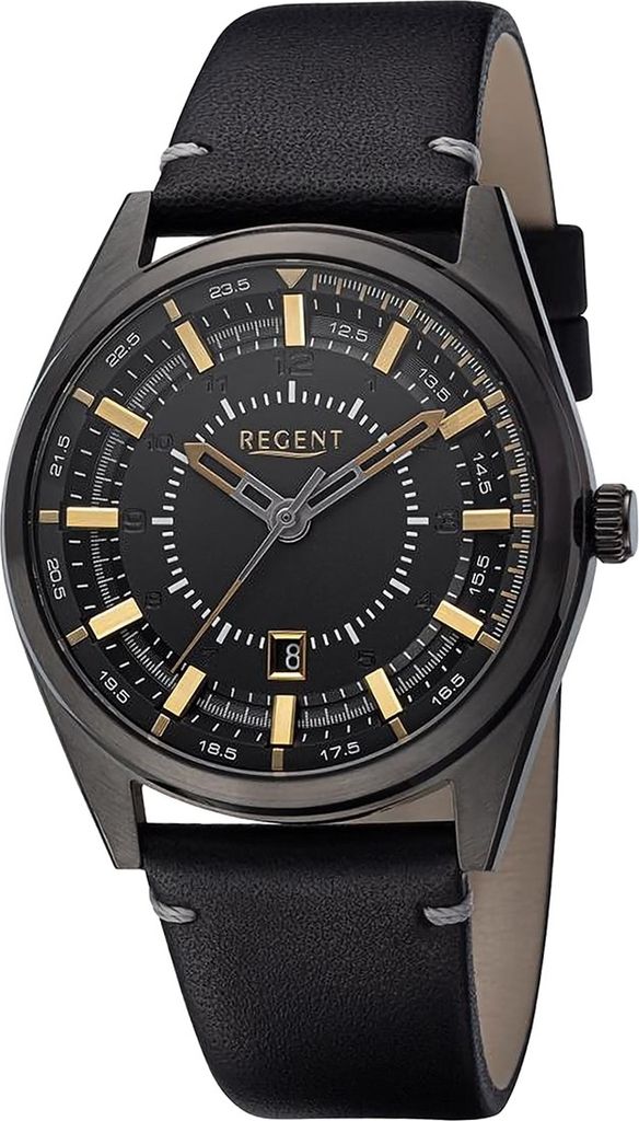 Regent Leder Herren Uhr Armbanduhr Quarz schwarz Lederarmband D2URBA763