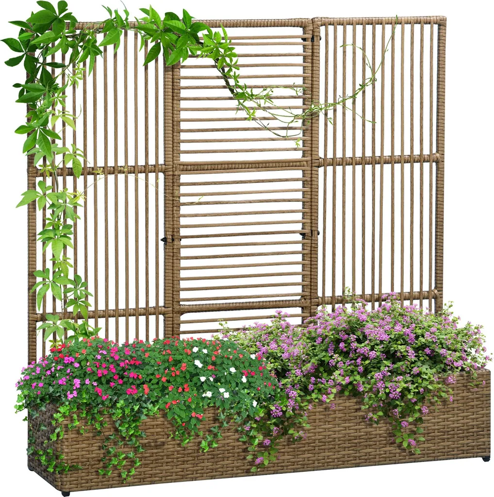 Bac à fleurs avec support plantes grimpantes rectangulaire 103L marron