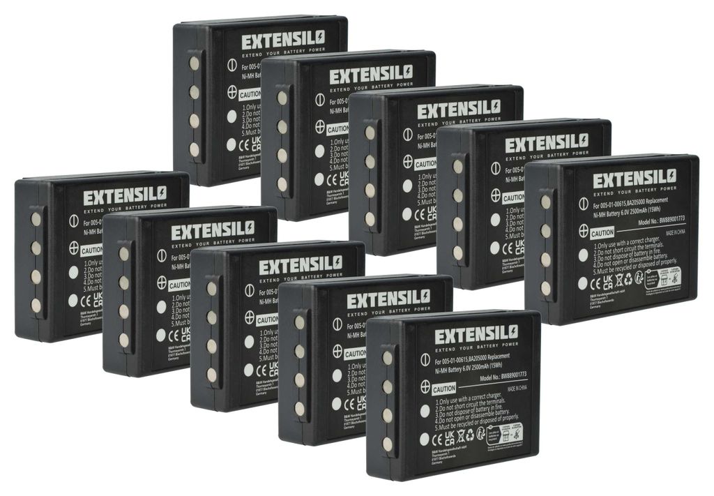 EXTENSILO 10x Akku kompatibel mit HBC Spectrum A, 1, B, 2 Industrie-Funkfernsteuerung Fernbedienung (2500 mAh, 6 V, NiMH) - Schwarz