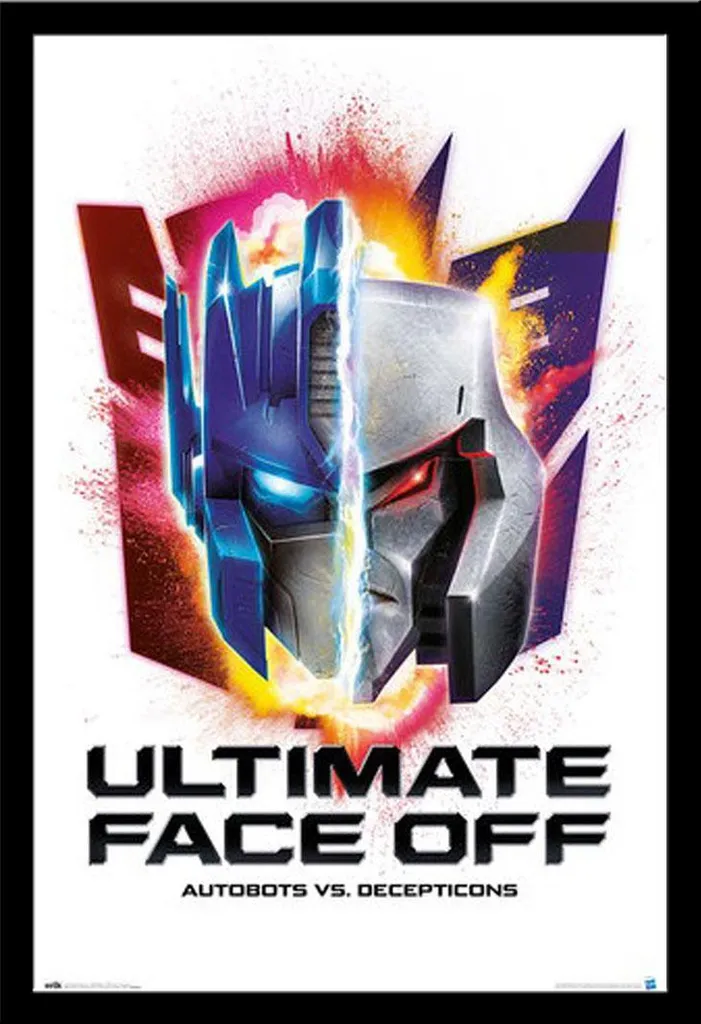 Affiche Transformers Face Off encadrée sous verre acrylique noir Shinsuke