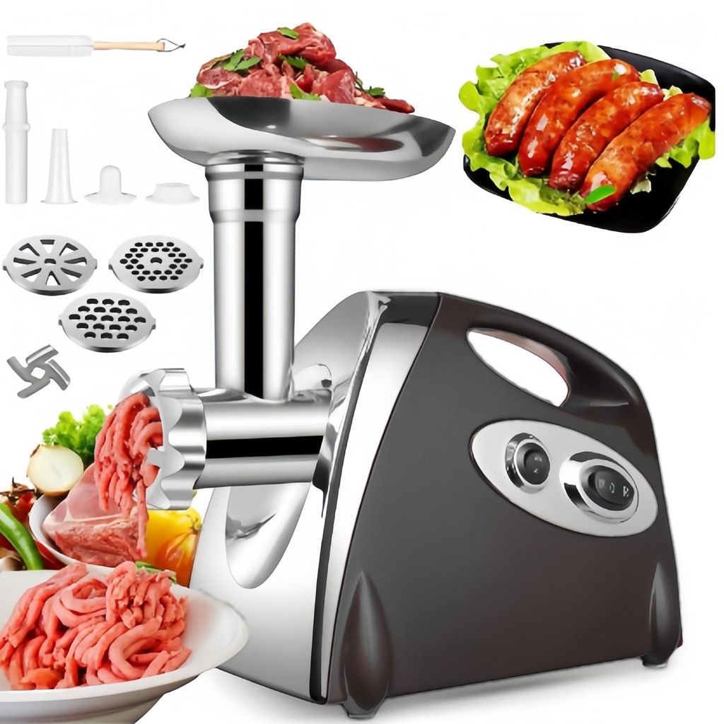 2800W Elektrischer Fleischwolf, 3in1 Multi Küchenmaschine,Super-intelligenter Wärmeschutz,Wurstmaschine mit 3 Lochscheiben, 4 Kegel-Klingen, Schwarz