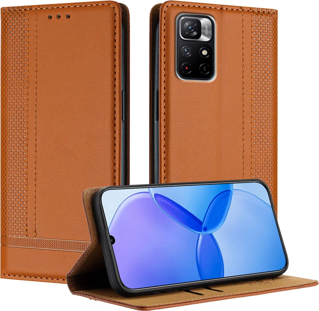 Custodia Xiaomi Poco M4 Pro 5G in Pelle Marrone con Stand | Vera Qualità