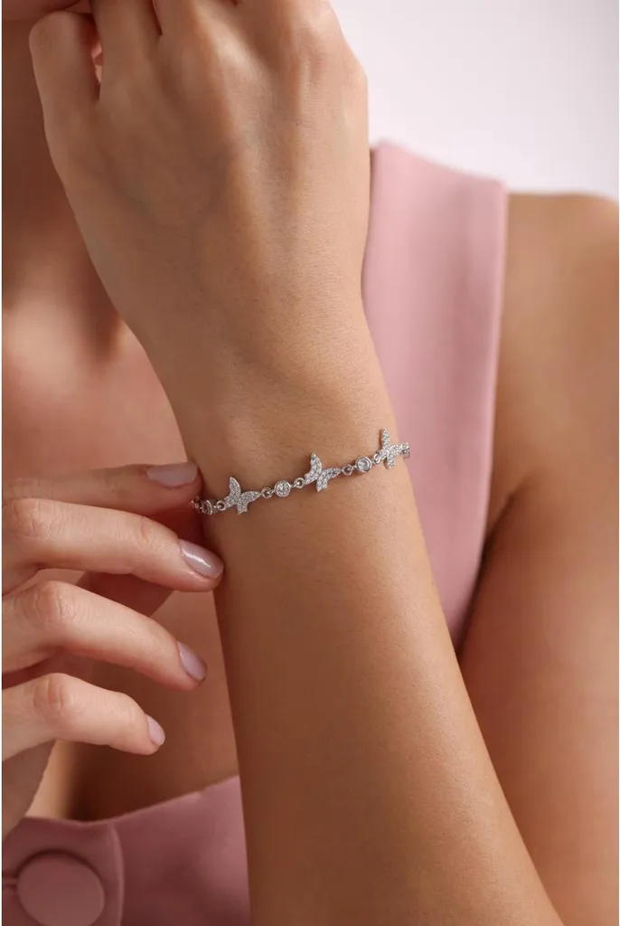 Bracelet papillon argent 925 et trois oxydes de zirconium brillants - 4