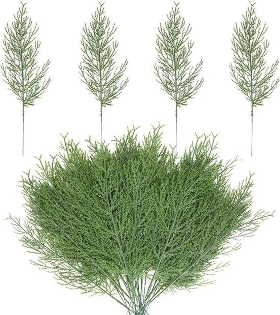 Lot de 40 tiges de sapin artificiel vert, décor de jardin extérieur
