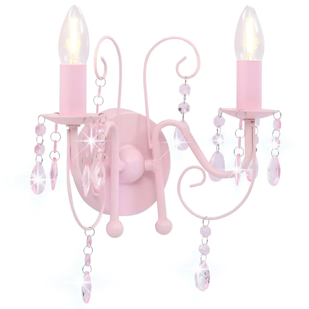 Applique Rosa con Perle per Cameretta - Lampada da Muro 2 Luci E14