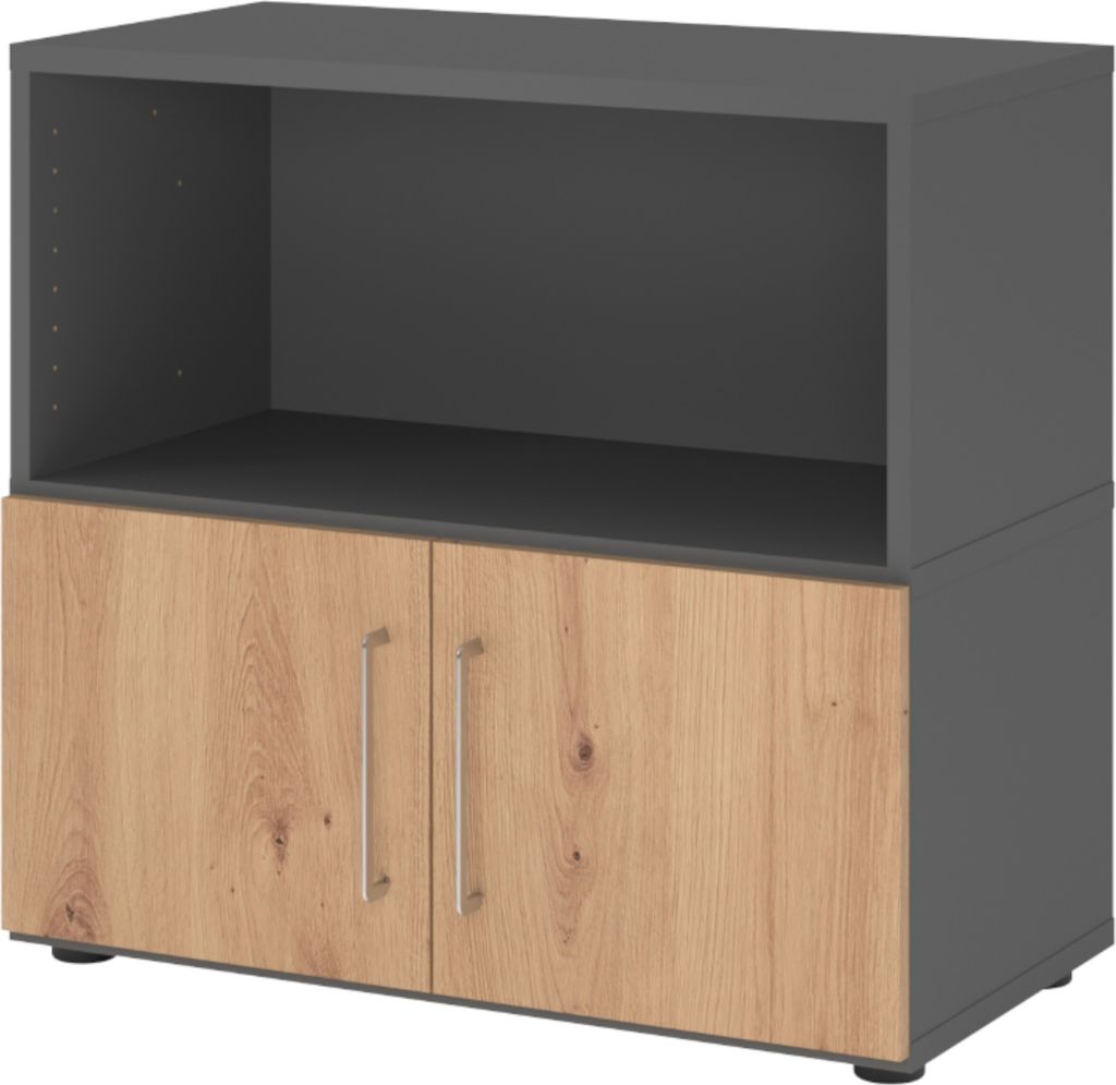 bümö flexi Aktenschrank klein mit Flügeltüren - Nachbildung: Graphit/Asteiche