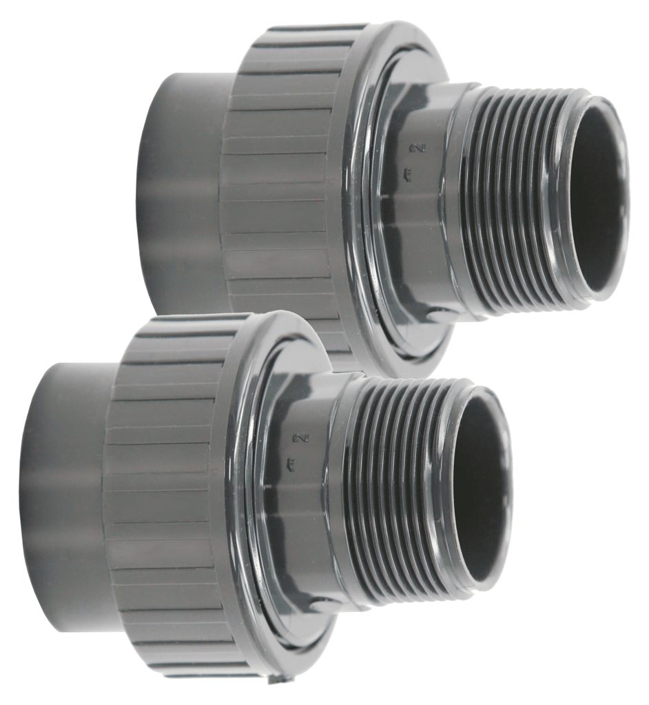 HAF 2x PVC Fittings Verschraubung O-Ring mit 63mm x 2" | Klebemuffe x Außengewinde | Adapter aus grauem PVC | PN16 für PVC Rohr & Poolverrohrung