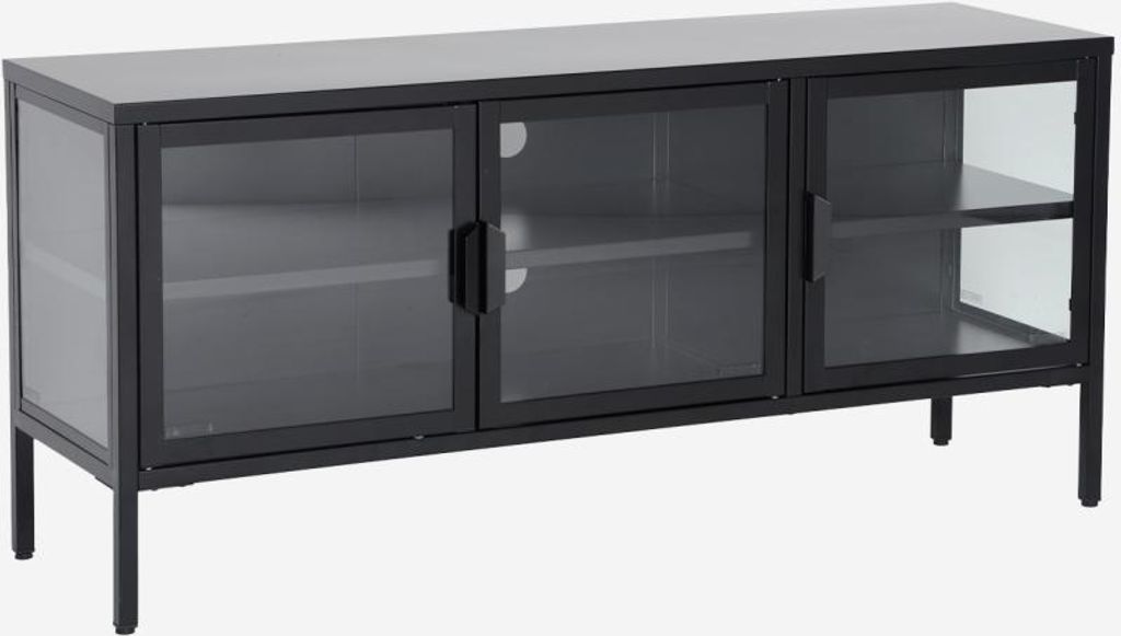 sweeek - Industrielles TV-Möbel aus Metall und gehärtetem Glas mit 3 Türen, 120 cm - Schwarz