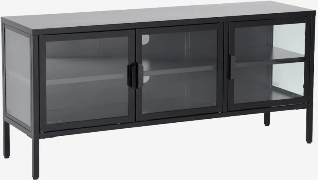 Mobile TV industriale in metallo e vetro temperato 3 ante 120cm, Nero