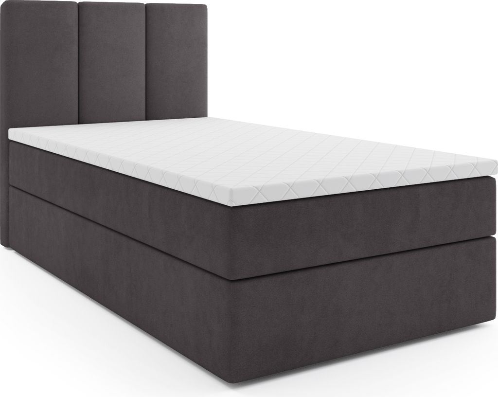 MR GROUP Boxspringbett RYGA MINI 90x200 rechts Kinderbett Jugendbett Einzelbetten Bett Stauraum Polsterbett Matratze Topper H3 Schlafzimmer dunkelgrau