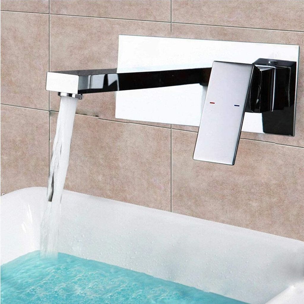 Wand Waschtischarmatur Badarmatur Kreuzgriff Mischbatterie Chrom Messing Wasserfall Wandmontage Wasserhahn Armatur für Badezimmer Waschtisch Badew...
