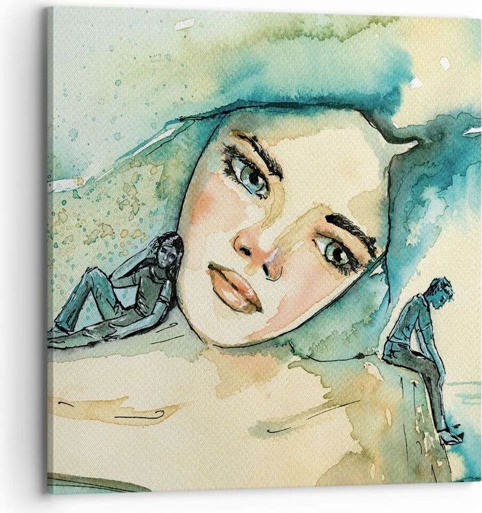 Bild auf Leinwand - Leinwandbild - Einteilig - Aquarell Frau Emotionen - 70x70cm - Wand Bild - Wanddeko - Wandbilder - Leinwanddruck - Bilder - Wan...