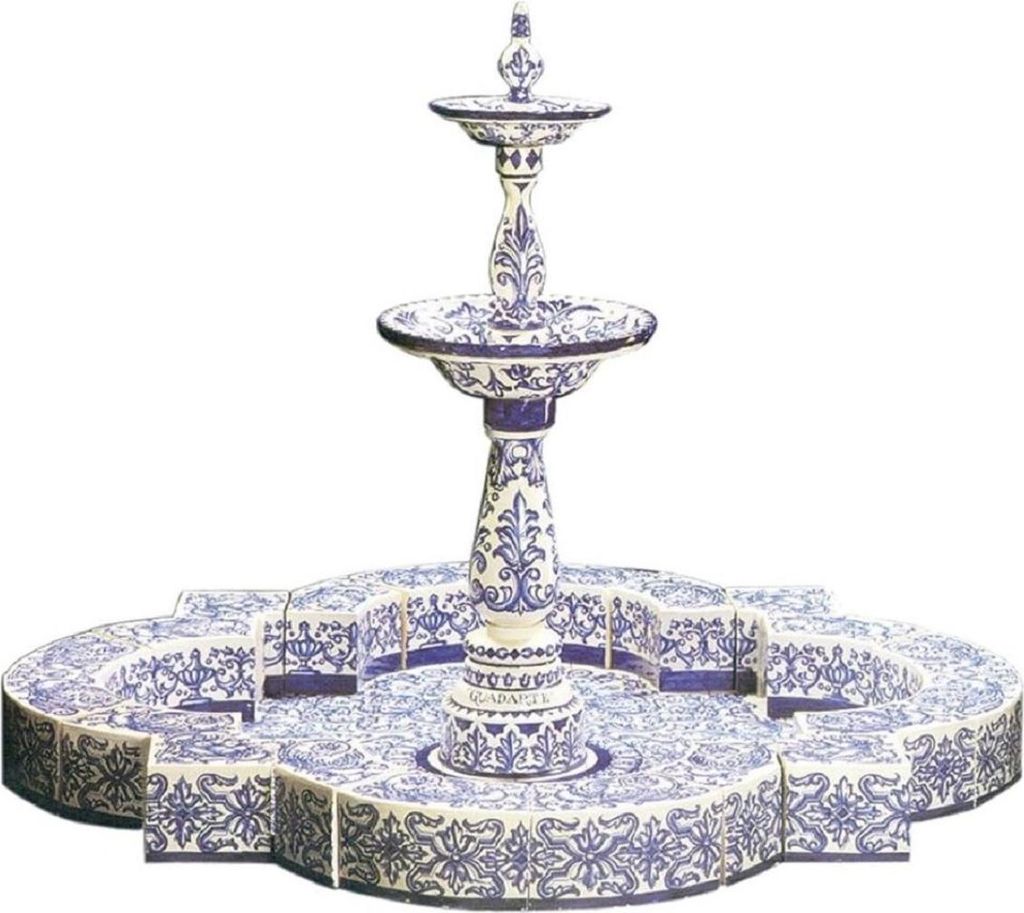 Casa Padrino Luxus Jugendstil Springbrunnen Weiß / Blau 200 x 200 x H. 155 cm - Handgefertigter & Handbemalter Keramik Gartenbrunnen - Barock & Ju...